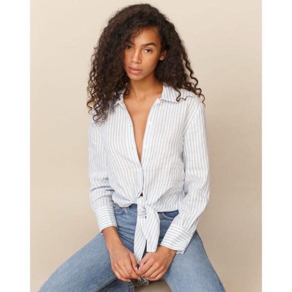 Reformation 100% Linen Striped Top